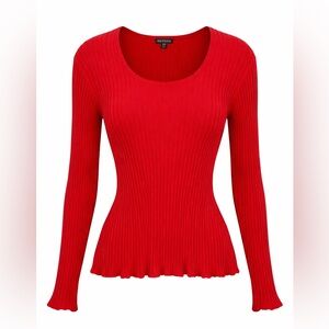 George Red Ribbed Long Sleeve‎ Knit Top | Size XL (16–18)